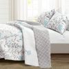 King Size Blue Grey Floral Lightweight Thin Polyester Fabric 3-Piece Quilt Set