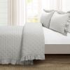 Full/Queen Lightweight Grey Ruffle Reversible Oversized 3 Piece Quilt Set