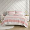 Full/Queen 3 Piece Pink White Stripe Reversible Rainbows Cotton Quilt Set