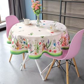 Watercolor Bunny Flowers Round Easter Tablecloth Non Iron Stain Resistant Table Cover Diameter 60 inch