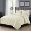 Full Queen 3-Piece Ivory Polyester Microfiber Reversible Diamond Quilt Set