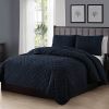 King size 3-Piece Navy Blue Polyester Microfiber Reversible Diamond Quilt Set