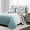 Full/Queen Aqua Blue and Grey Lightweight Polyester Fabric 3 Piece Quilt Set