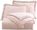 King Oversized Pink Ruffled Edge Microfiber Comforter Set