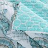 Full / Queen Coastal Seashells White Teal 3 Piece Polyester Reversible Quilt Set