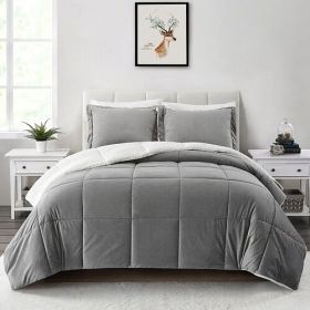 King Plush Microfiber Reversible Comforter Set in Grey