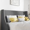 Queen Size Grey Linen Blend Upholstered Platform Bed with Wingback Headboard