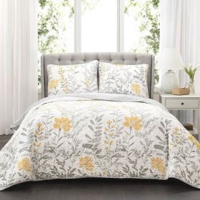 King size Yellow Grey Floral Light Thin Cotton Polyester Blend Quilt Set