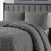 King/CAL King 3-Piece Dark Grey Polyester Microfiber Diamond Quilted Quilt Set