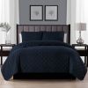 King size 3-Piece Navy Blue Polyester Microfiber Reversible Diamond Quilt Set