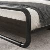 Queen Heavy Duty Round Metal Frame Platform Bed with Black Wood Panel Headboard