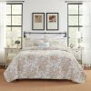 King size 3 Piece Bed-in-a-Bag Bohemian Tan Beige Floral Cotton Quilt Set