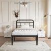 Twin Size Heavy Duty Black Metal Platform Bed Frame with Headboard