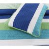 Twin Size Navy Blue/Green/Teal/White Stripe 100-Percent Cotton Quilt Set