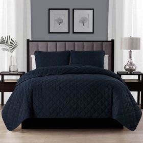 Twin/Twin XL 2-Piece Navy Blue Polyester Microfiber Reversible Diamond Quilt Set