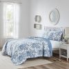 King size 3 Piece Bed-in-a-Bag Reversible Blue White Floral Cotton Quilt Set