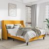 King Size Upholstered Linen Blend Headboard Wingback Platform Bed