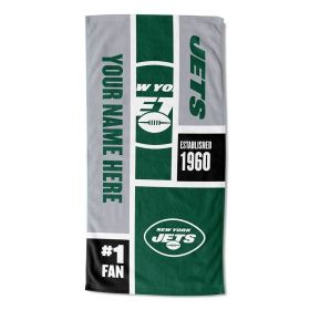 OFFICIAL Colorblock Personalized Beach Towel (Team: Jets)