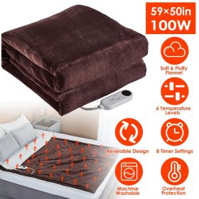 Electric Heated Flannel Throw Heated Blanket with 6 Heat Settings 1-8 Hours Auto off Washable for Home Office Usage 59x50in (Color: Coffee, size: 152x127cm)