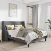 King Size Upholstered Linen Blend Headboard Wingback Platform Bed